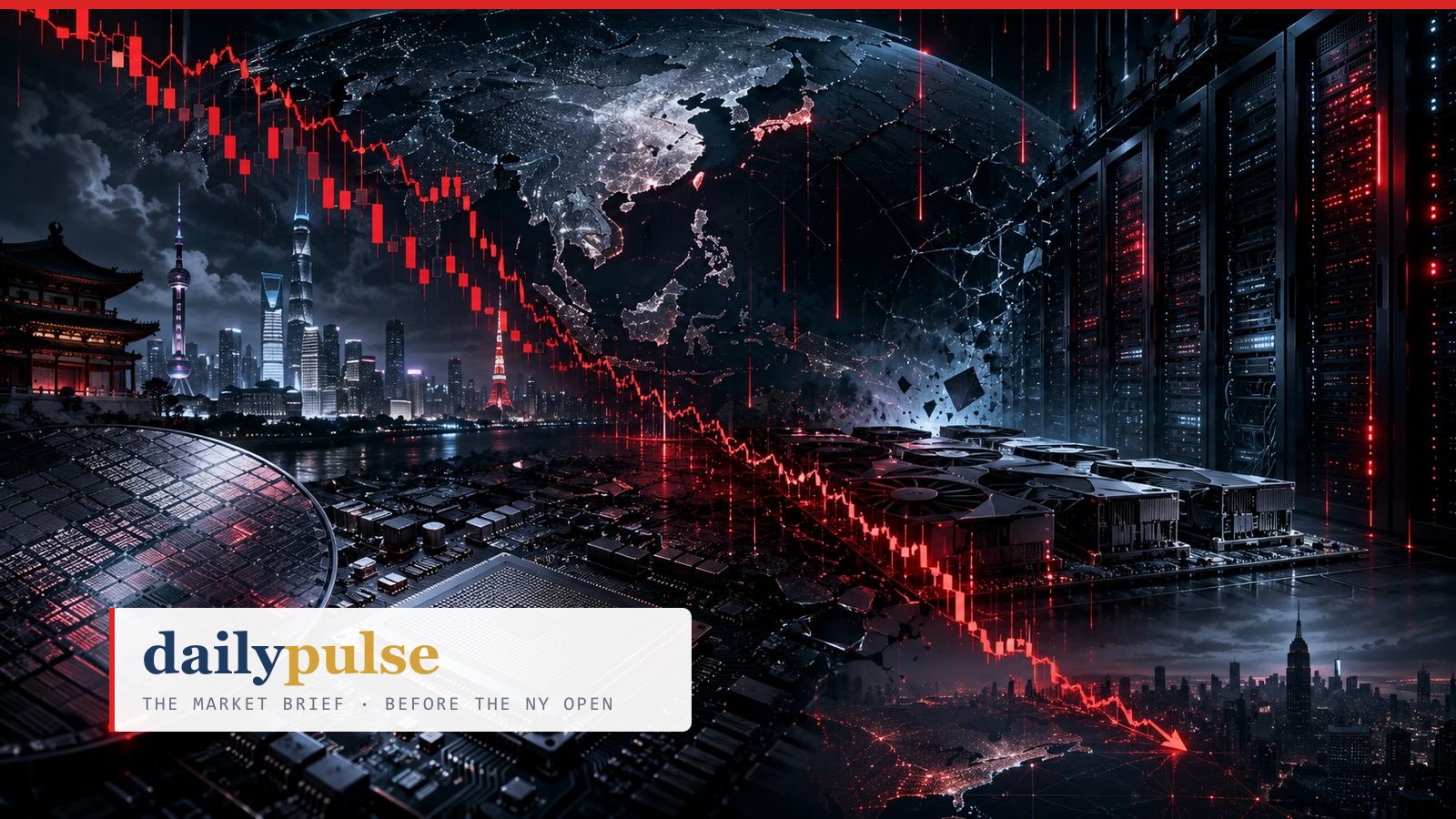 Verdict day, July 17, 2026 — the semiconductor complex opens below its June floors as the selloff goes global.