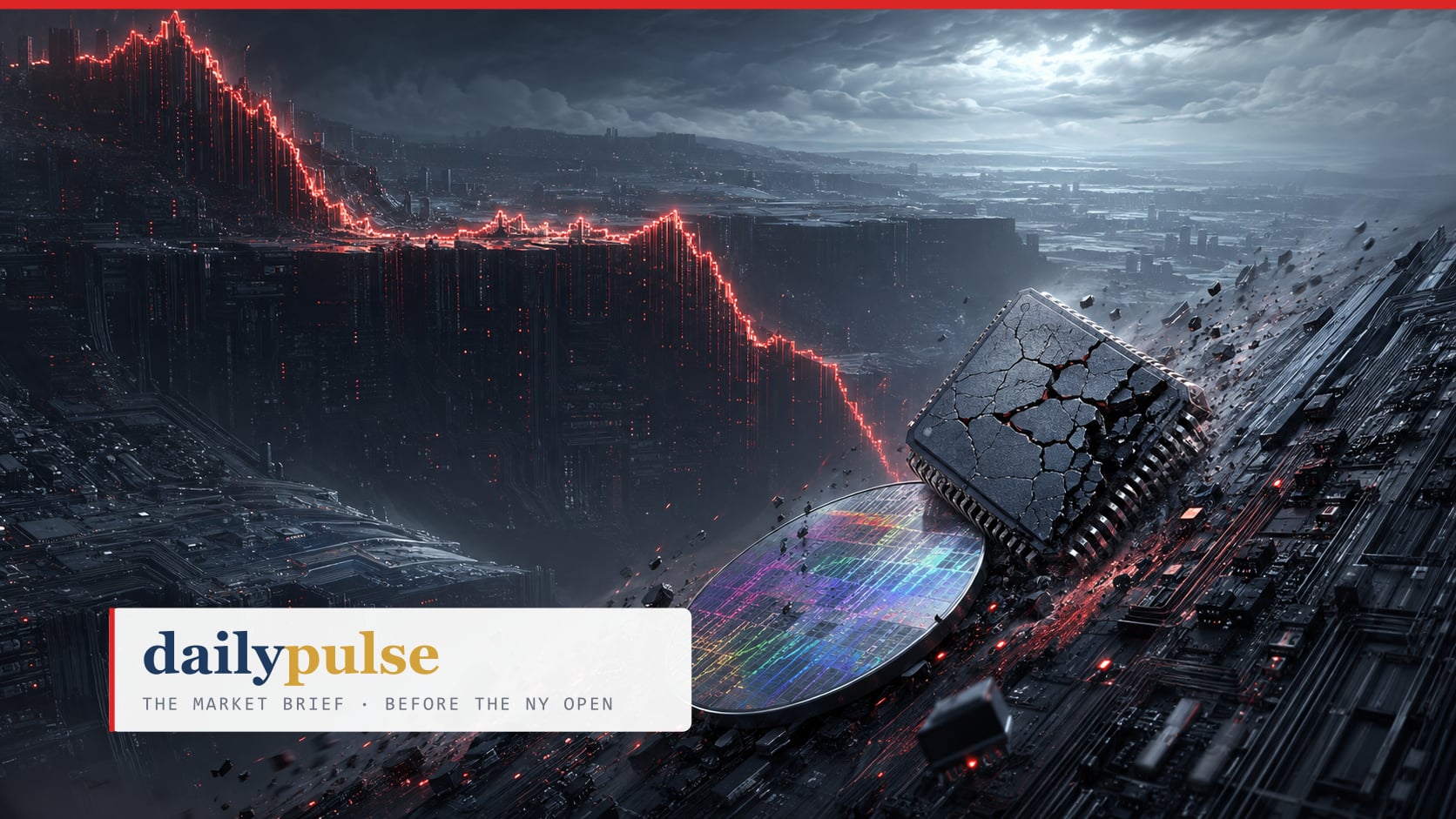 Daily Pulse cover for 2026-08-18 - Four Charts, One Overhead Line: the semiconductor complex at its first major resistance test.